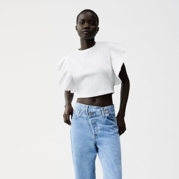 Zara Ruffled Ribbed T-Shirt - Picture 3 of 7